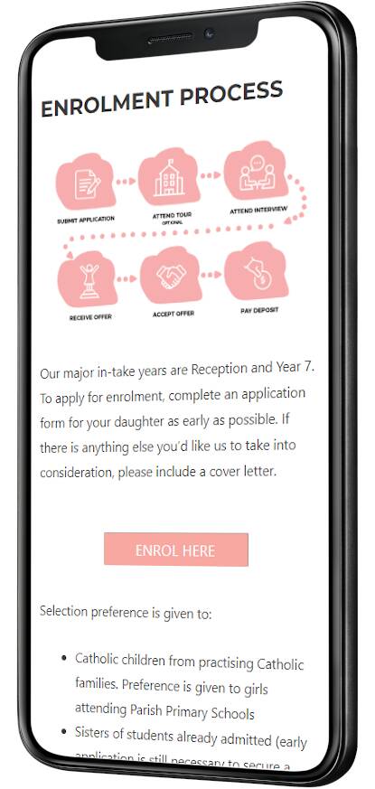 The Enrolment page on a mobile device