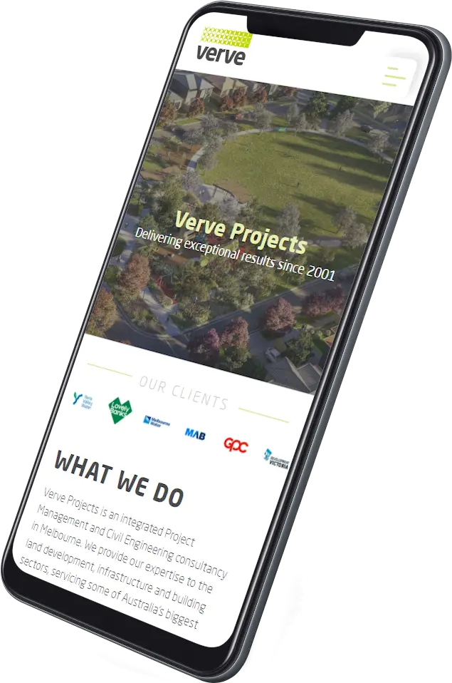 The Verve Projects website on a mobile phone